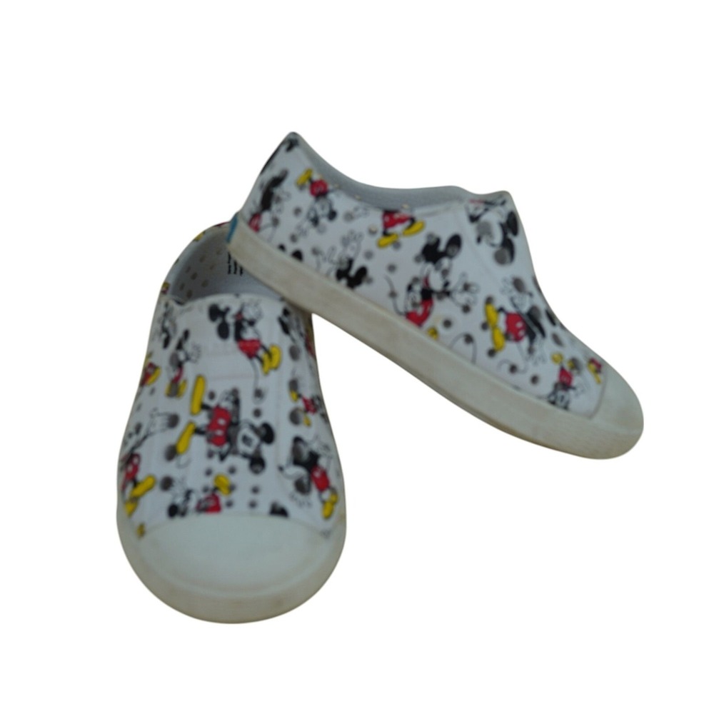 Native Disney Mickey Mouse Jefferson Shoes Kids C5 White Slip On Perforated EVA